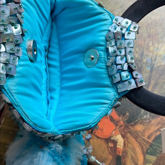 Blue coq feathers Josephine baker purse bag - Picture 10 of 17